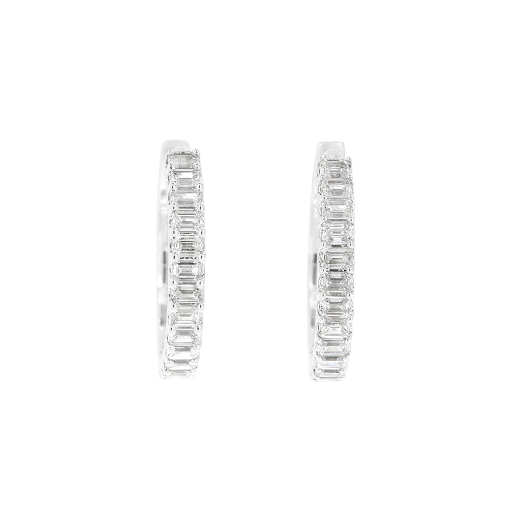 14 Karat White Gold Hoop Earrings With Diamonds