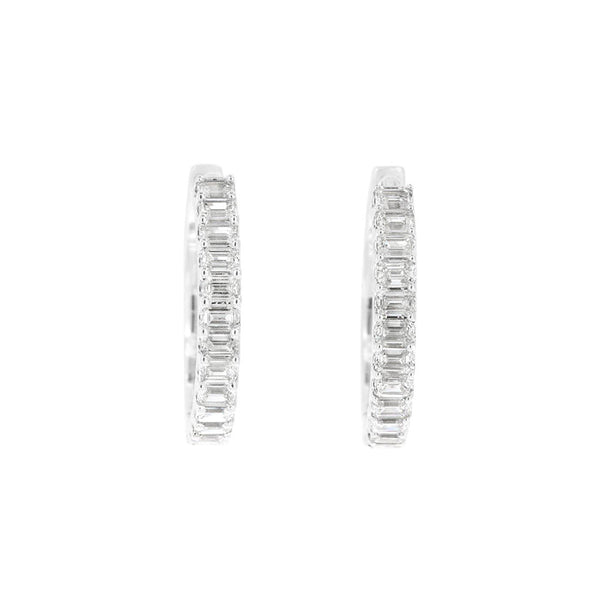 14 Karat White Gold Hoop Earrings With Diamonds