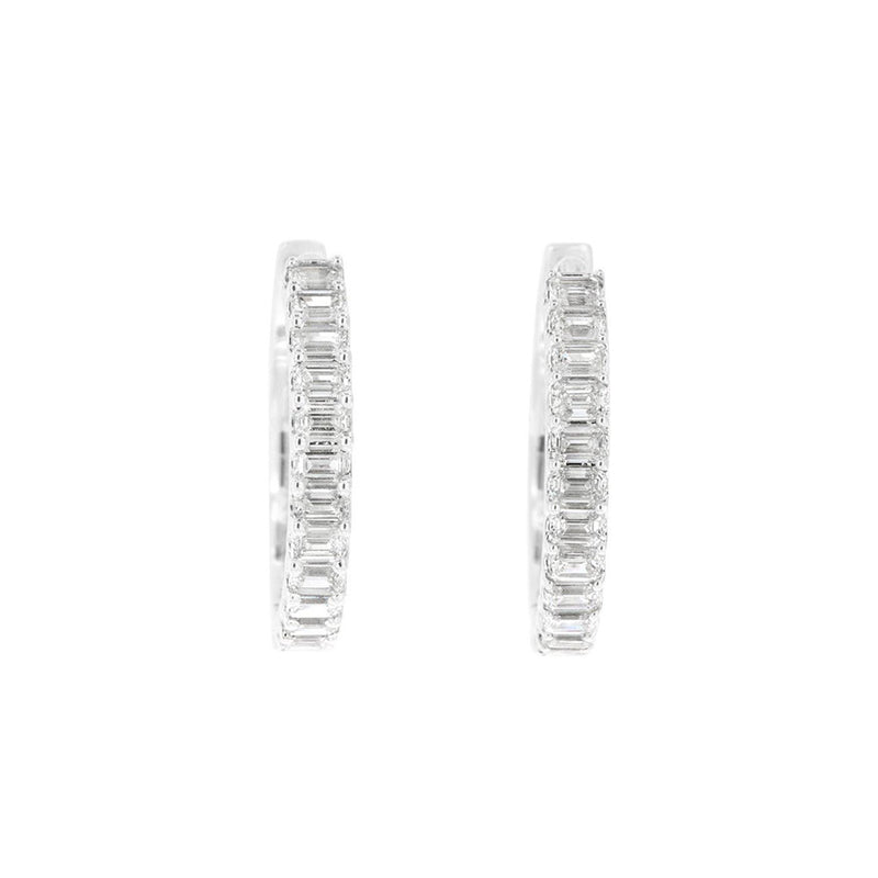 14 Karat White Gold Hoop Earrings With Diamonds