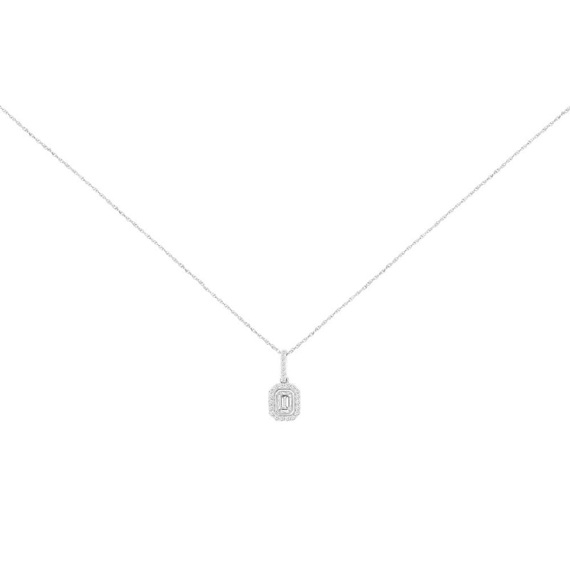 14 Karat White Gold Halo Necklace With Diamonds
