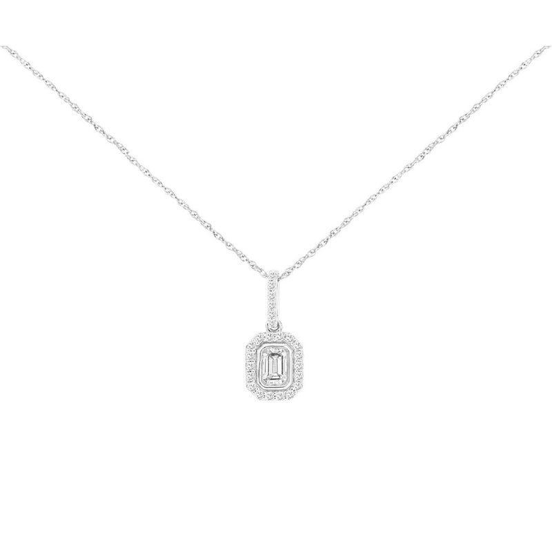 14 Karat White Gold Halo Necklace With Diamonds