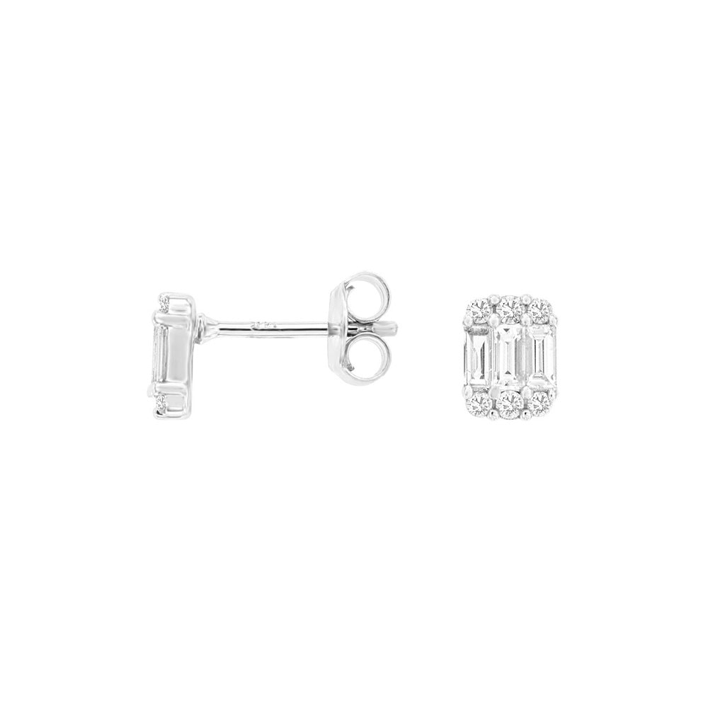 14 Karat White Gold Cluster Baguette Earrings With Diamonds