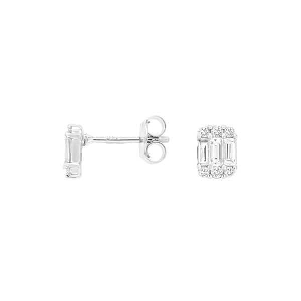 14 Karat White Gold Cluster Baguette Earrings With Diamonds