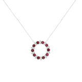 14 Karat White Gold Halo Necklace With Rubies & Diamonds