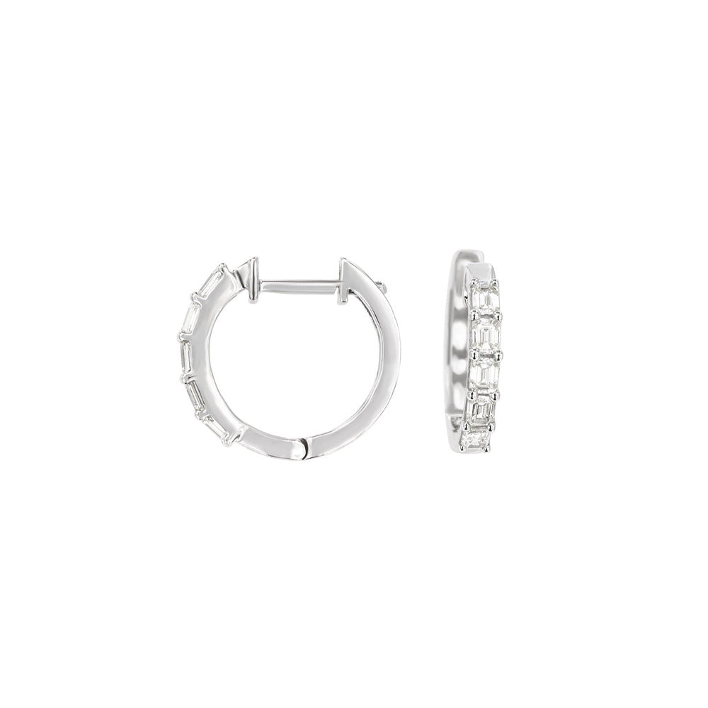 14 Karat White Gold Huggie Earrings With Diamonds