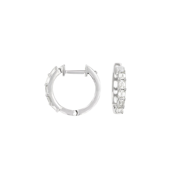 14 Karat White Gold Huggie Earrings With Diamonds