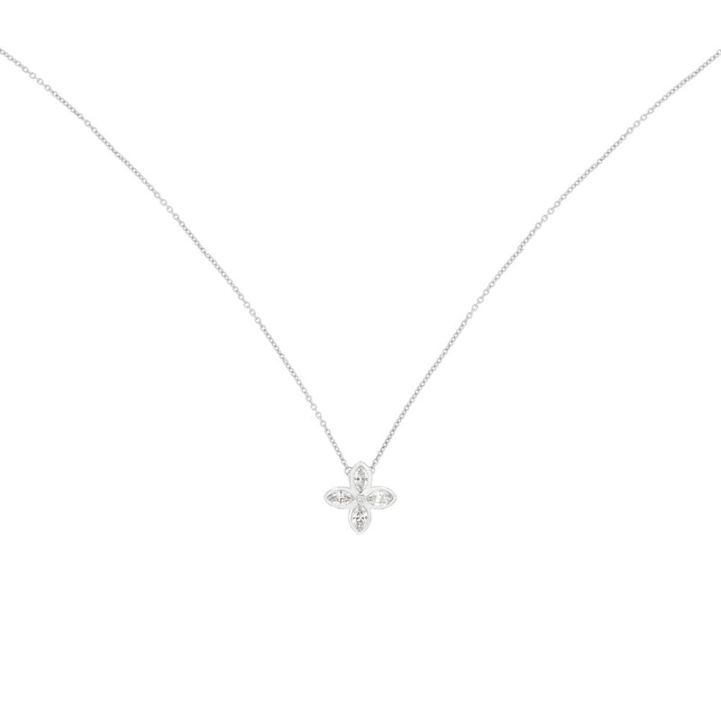14 Karat White Gold Clover Necklace With Diamonds