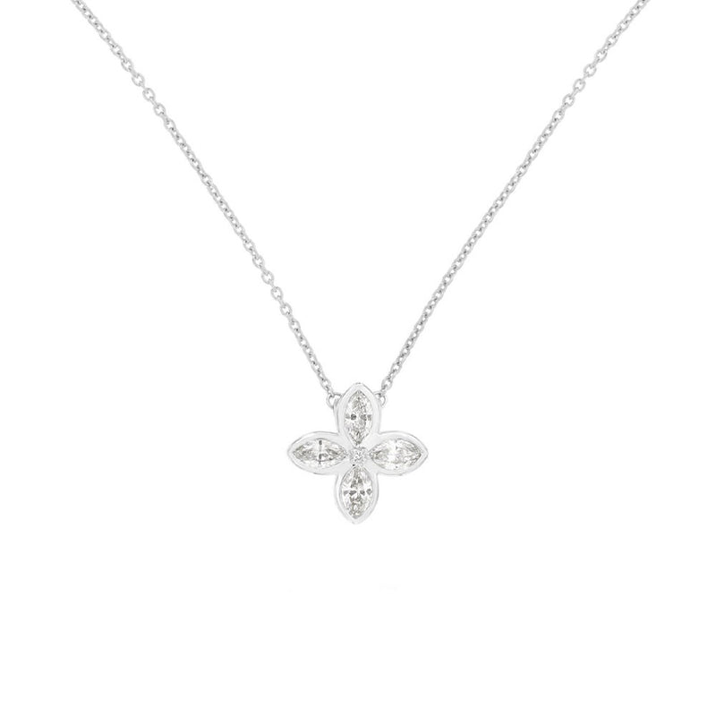 14 Karat White Gold Clover Necklace With Diamonds