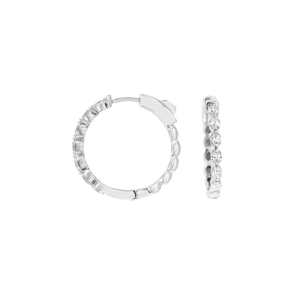 14 Karat White Gold Hoop Earrings With Diamonds