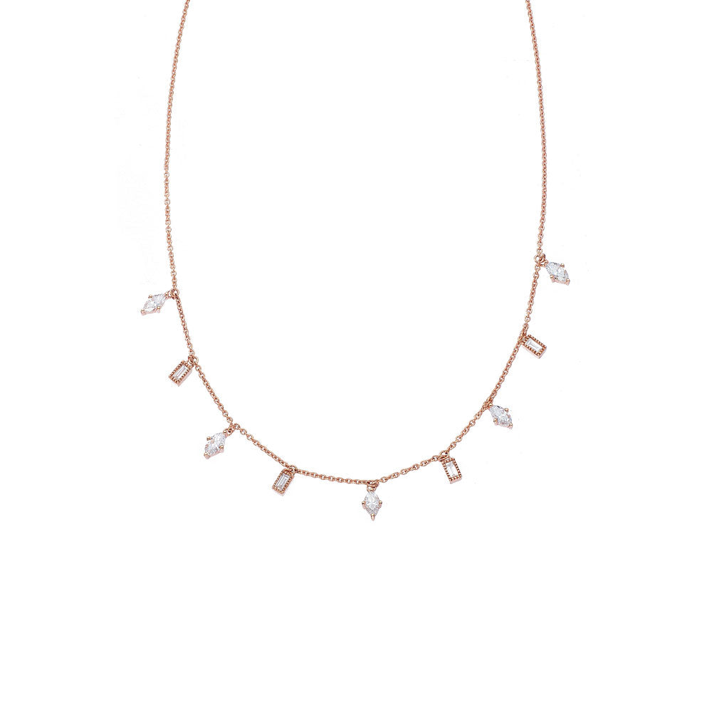 18 Karat Rose Gold Lluvia Marquis and Baguette Diamond Necklace