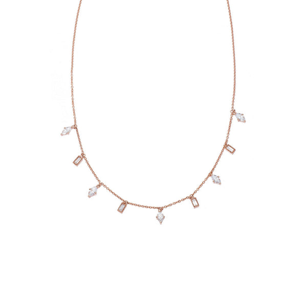 18 Karat Rose Gold Lluvia Marquis and Baguette Diamond Necklace