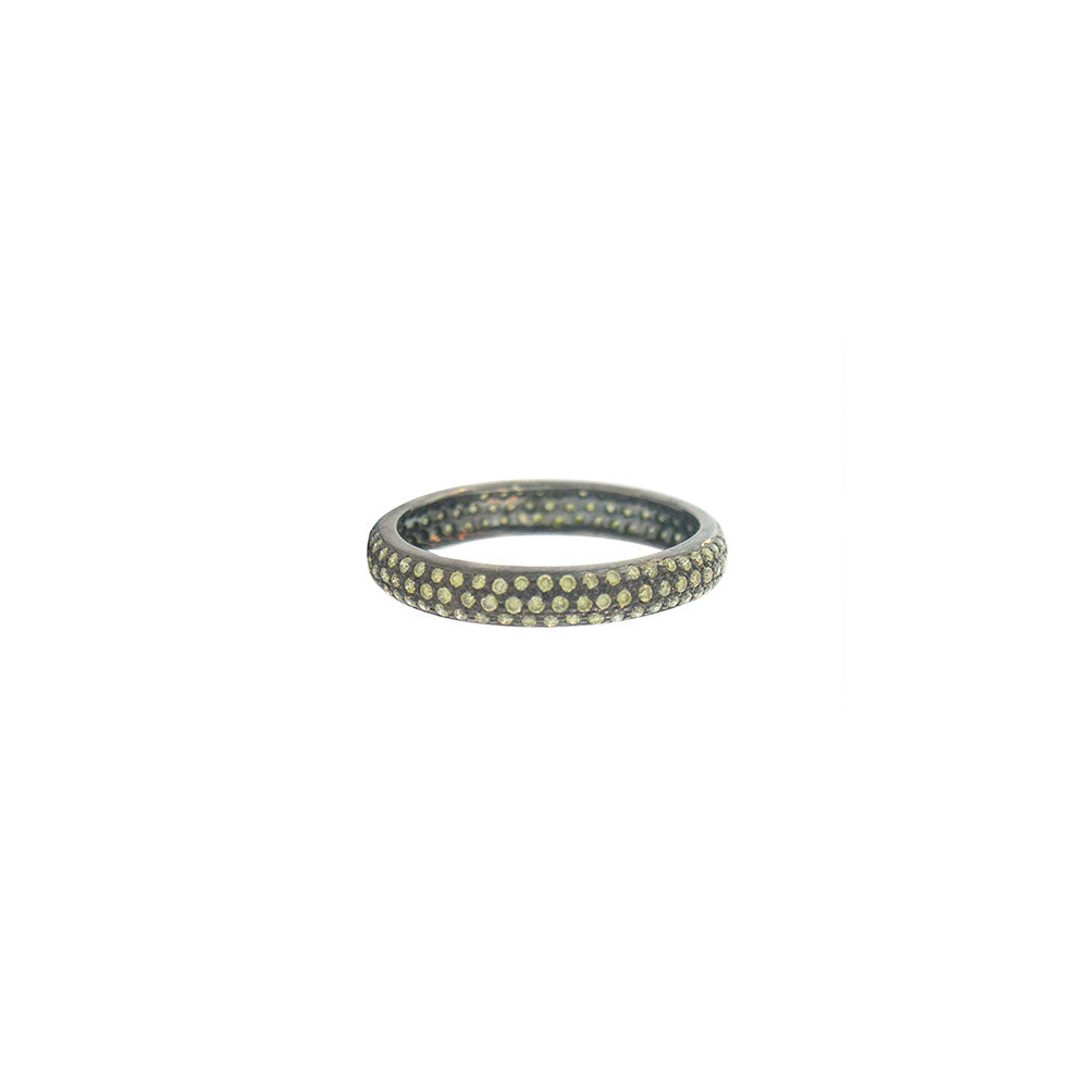 18 Karat White Gold Tire Band with Natural Green Diamonds