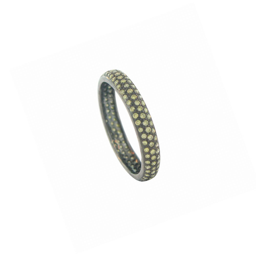 18 Karat White Gold Tire Band with Natural Green Diamonds