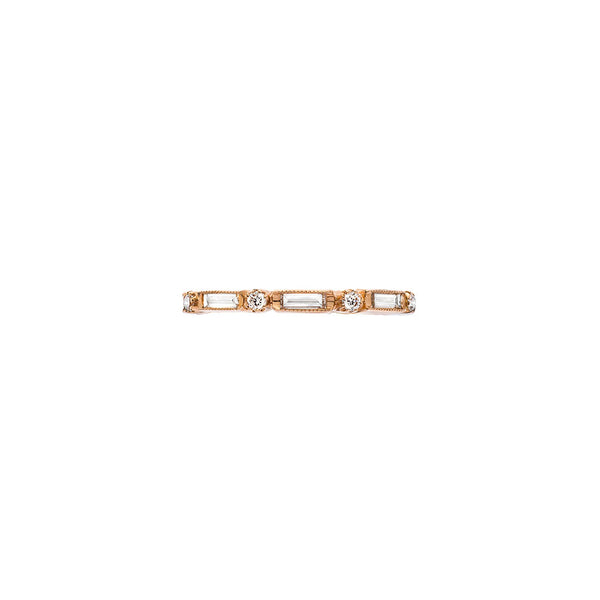 18 Karat Rose Gold Lucy Baguette and Round Diamond Band