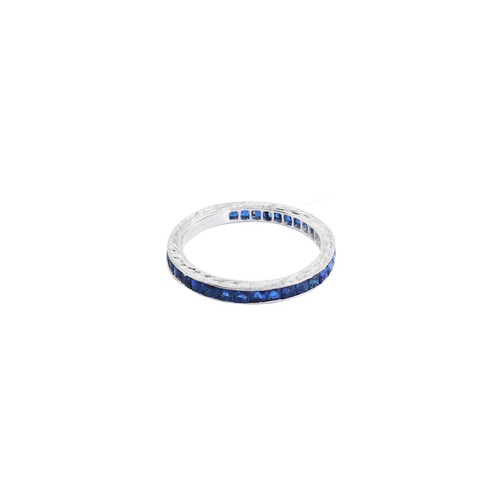 18 karat White Gold Eternity Band with Princess Cut Blue Sapphires