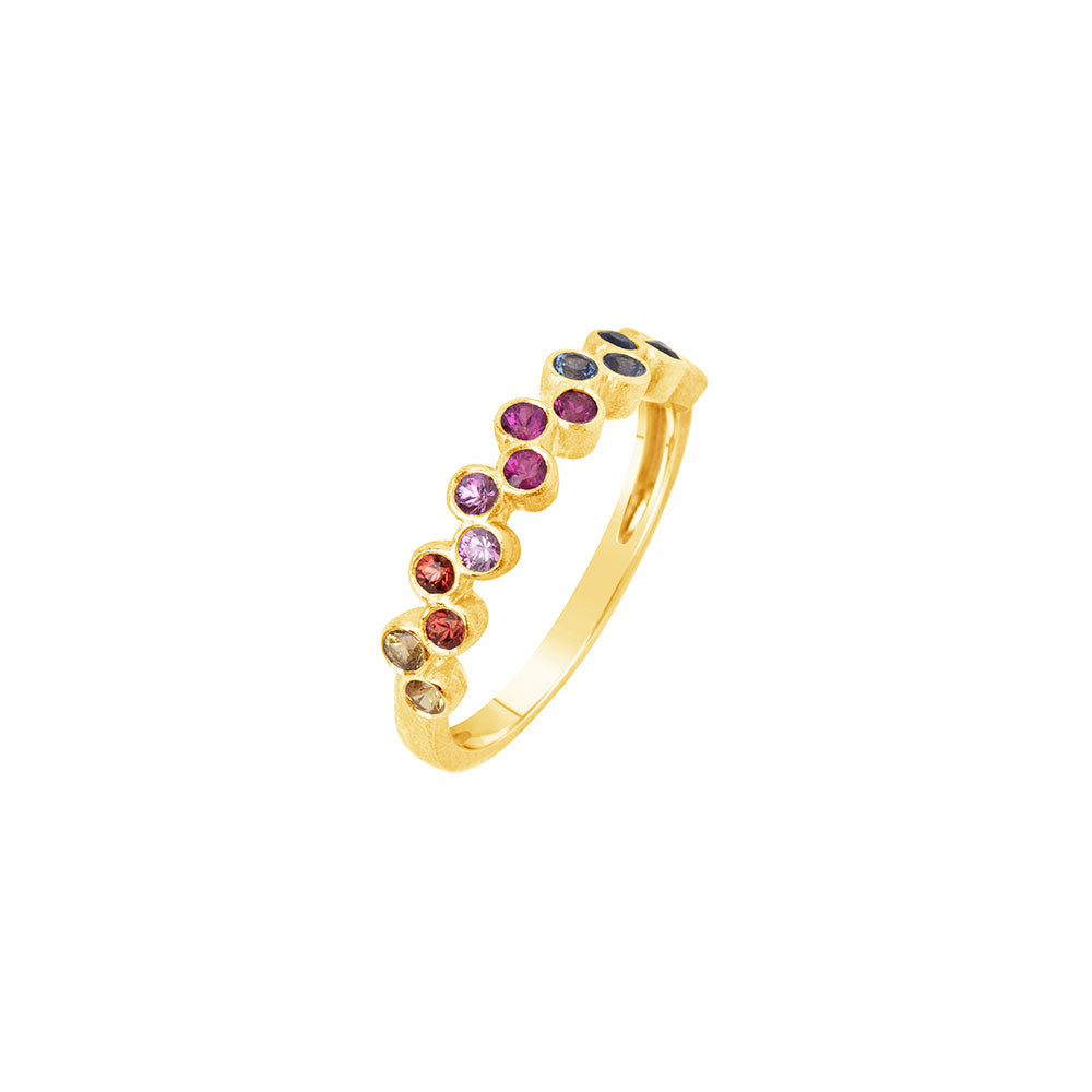 4 Karat Yellow Gold Bezel Set Band with Multi colored Sapphires and Tsavorite Garnet