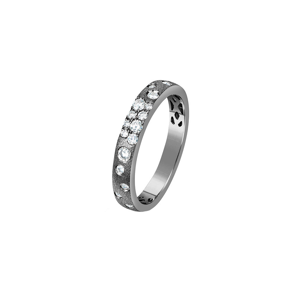 14 Karat White Gold with Black Rhodium Confetti Band with Sprinkled Round Diamonds