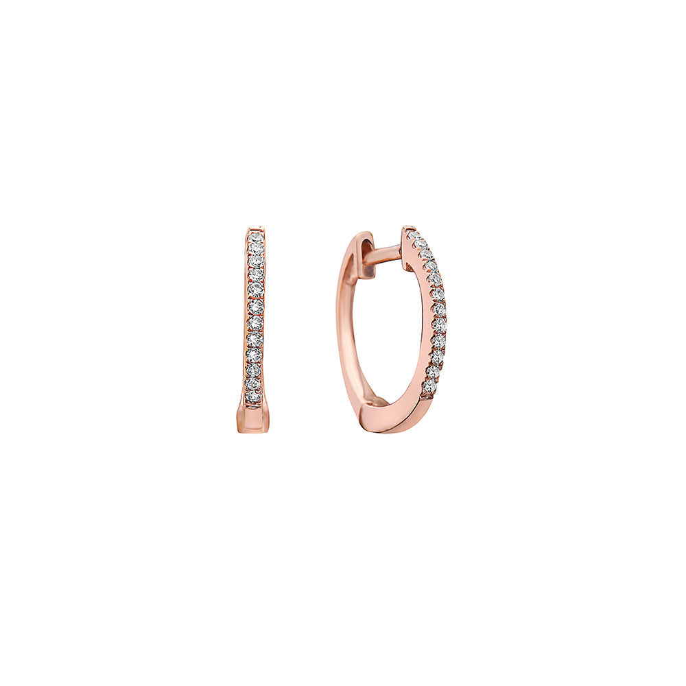 14 Karat Rose Gold Huggies with White Diamonds