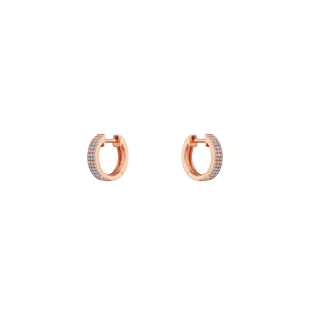 14 Karat Rose Gold Huggie Earrings With Diamonds