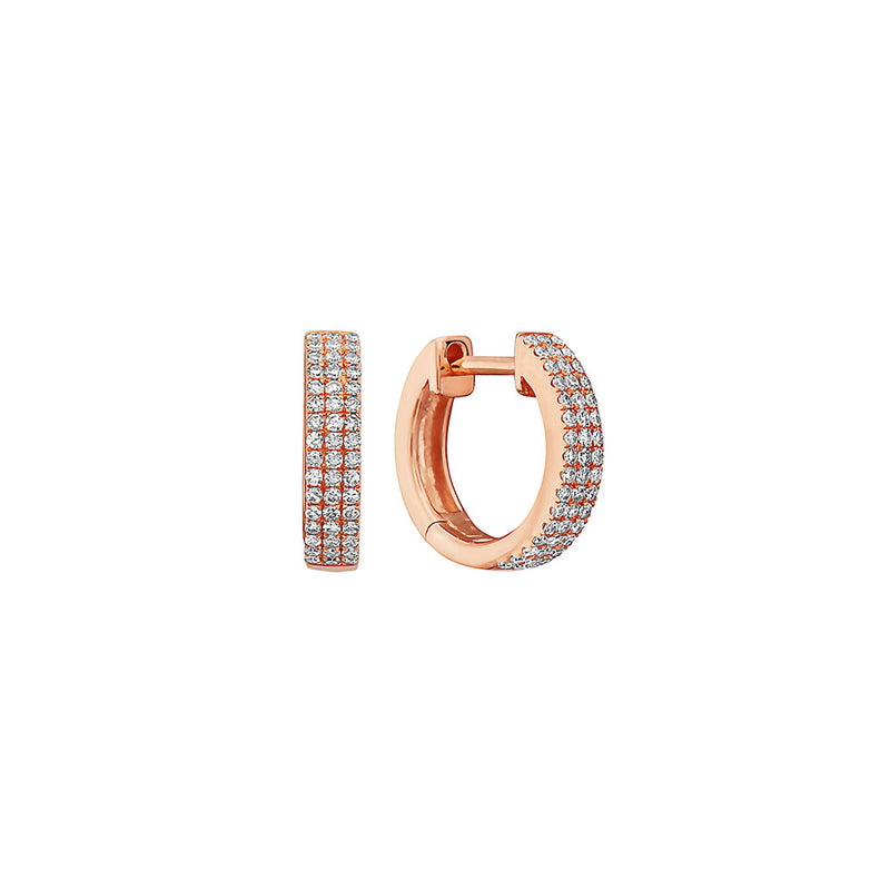 14 Karat Rose Gold Huggie Earrings With Diamonds