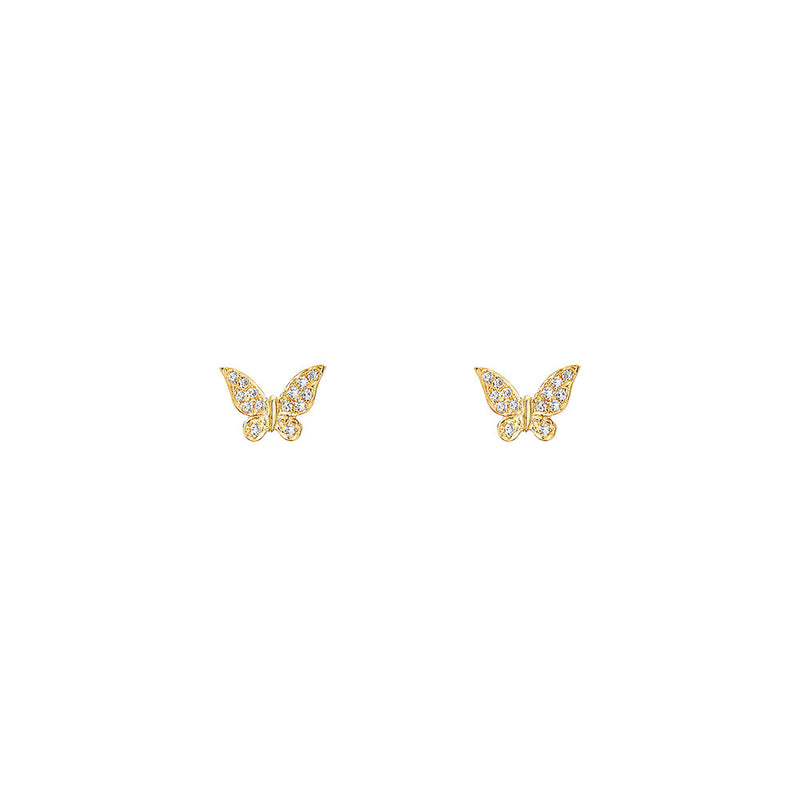 14 Karat Yellow Gold Butterfly Stud Earrings with Round Diamonds
