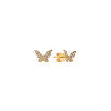 14 Karat Yellow Gold Butterfly Stud Earrings with Round Diamonds