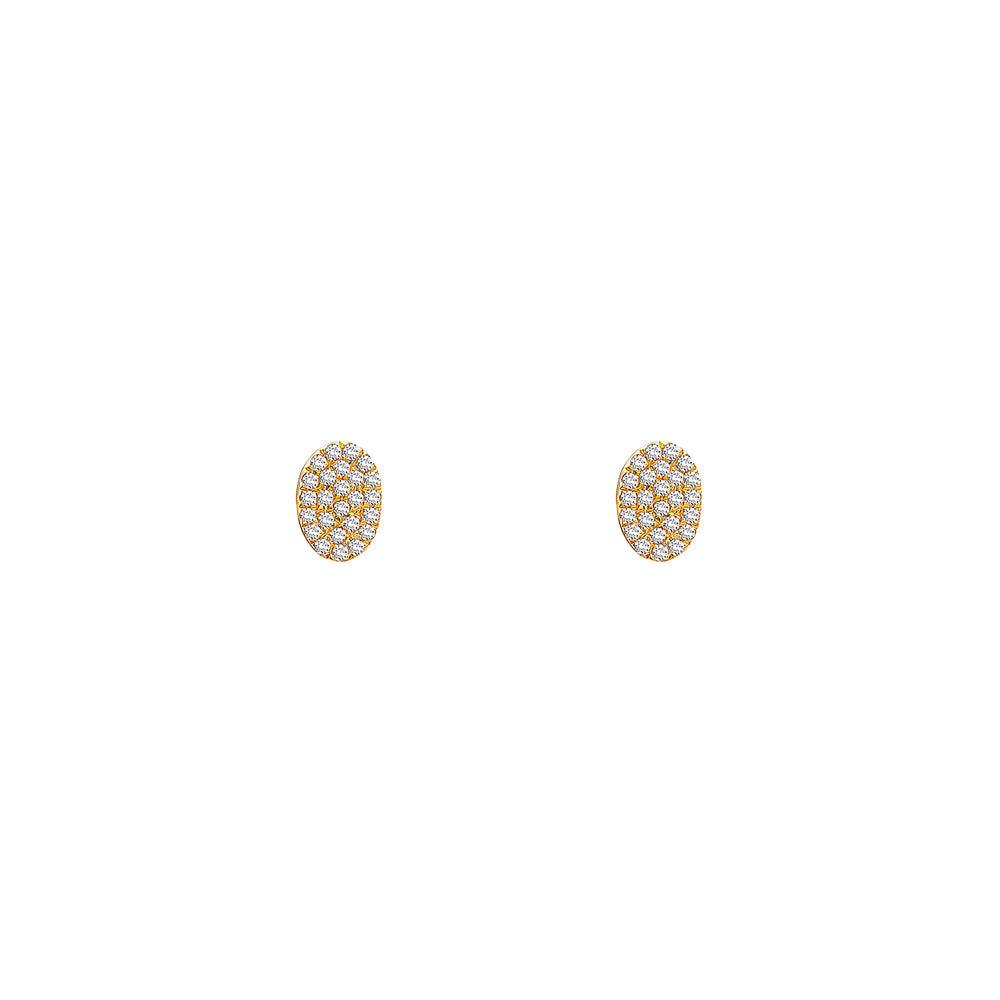 14 Karat Yellow Gold Oval Stud Earrings with White Diamonds