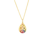 14 Karat Yellow Gold Pear Shape pendant with Multi colored sapphires