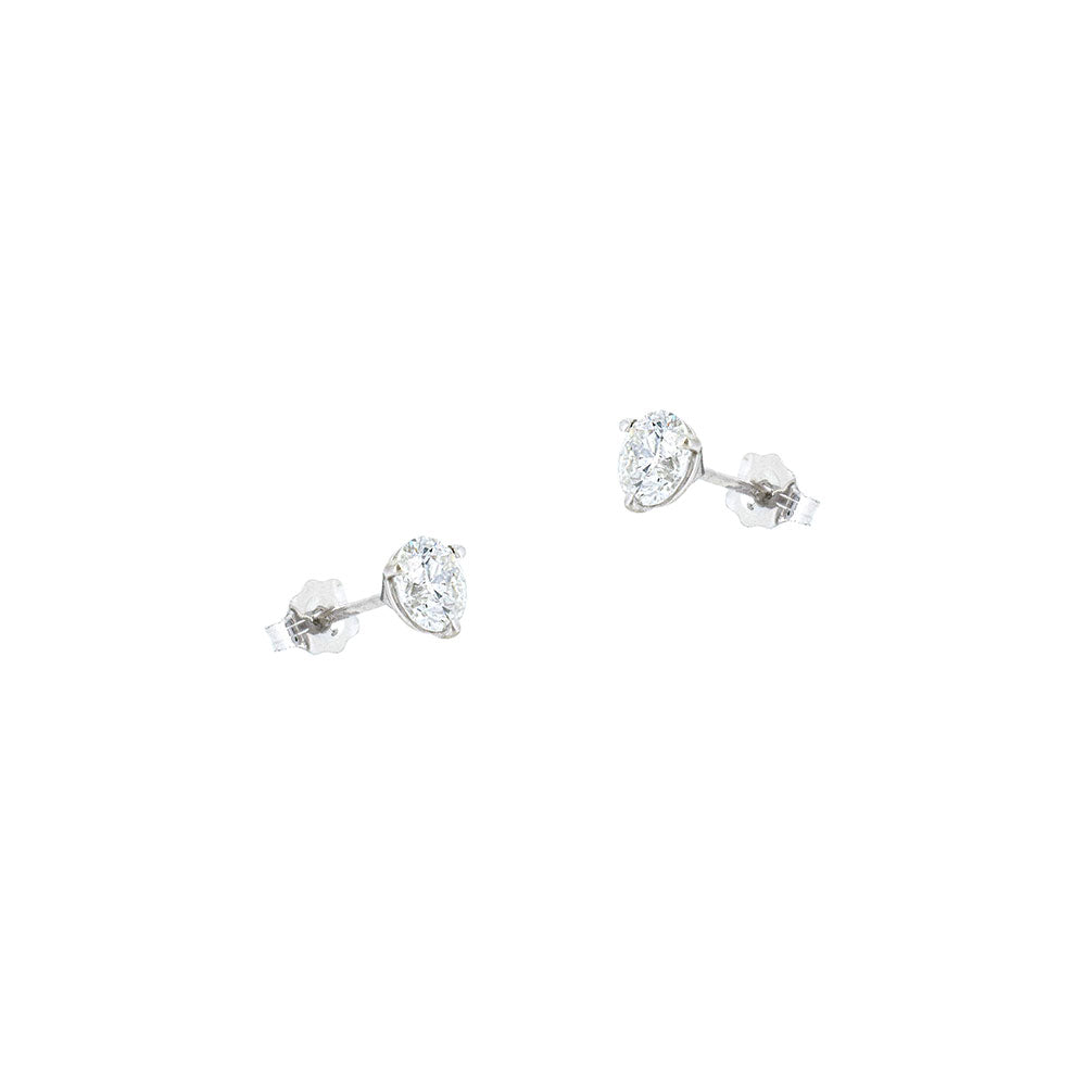 14 Karat White Gold Stud Earrings with White Round Diamonds