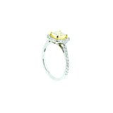 18 Karat White Gold Ring with Fancy Yellow Cushion Cut Diamond