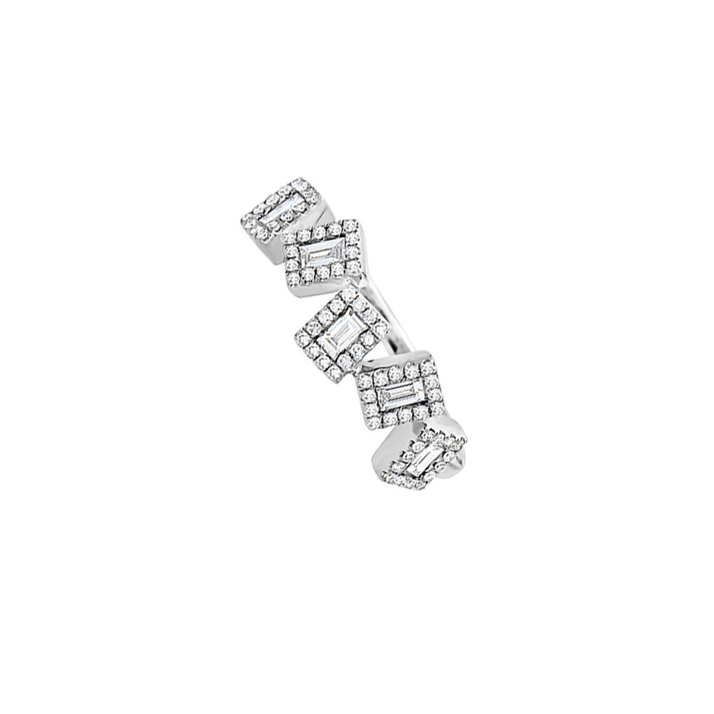 14 Karat White Gold Pivot Band with Baguette and Round Diamonds