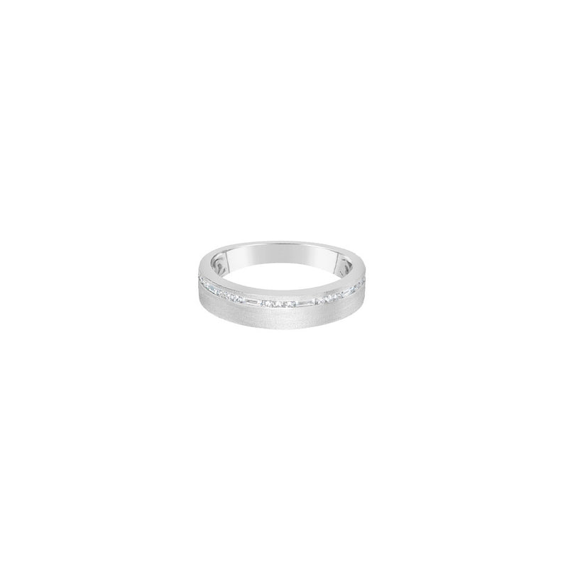 14 Karat White Gold Matte Band with line of Round and Baguette Diamonds