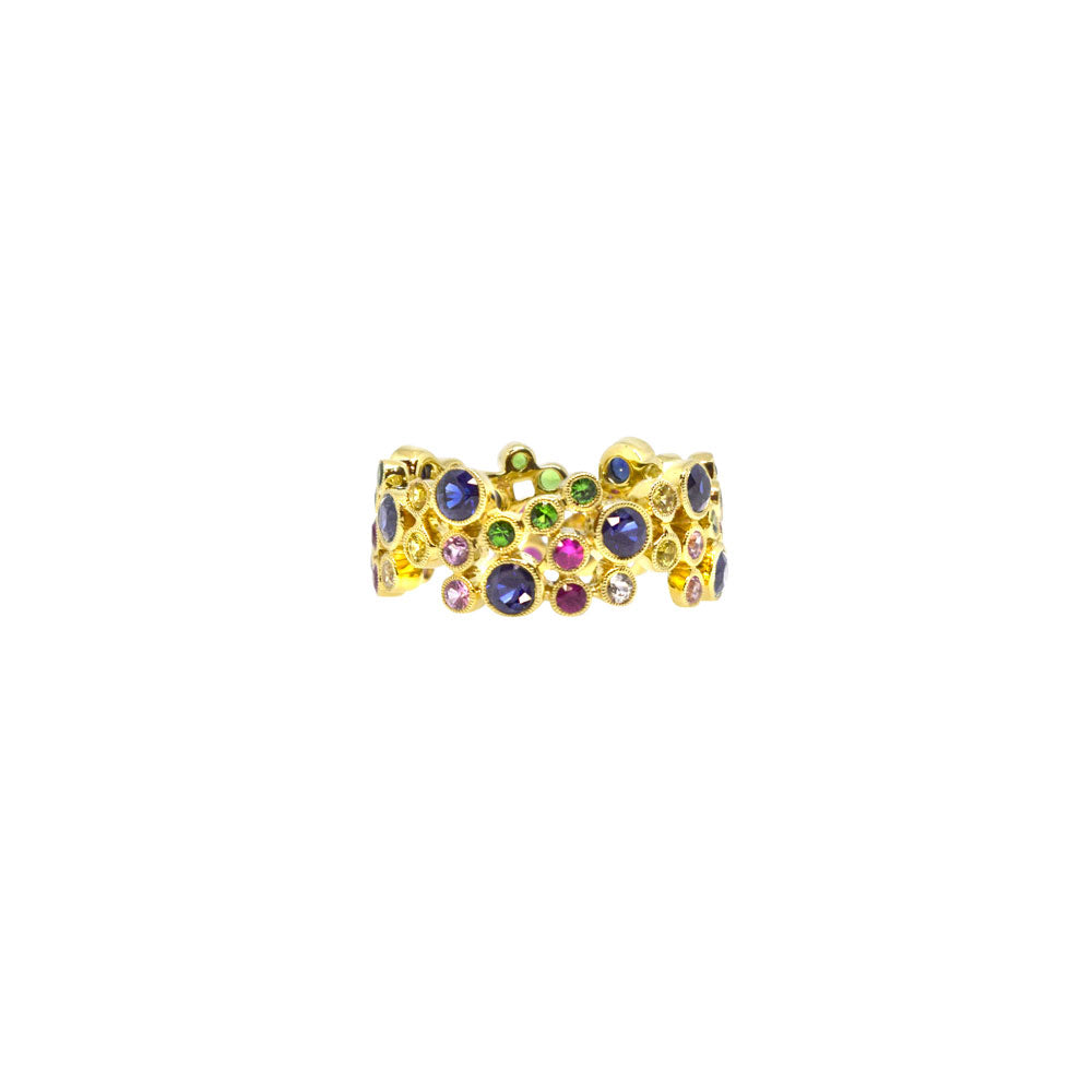 18 Karat Yellow Gold Eternity Band With Mutli Colored Gemstones