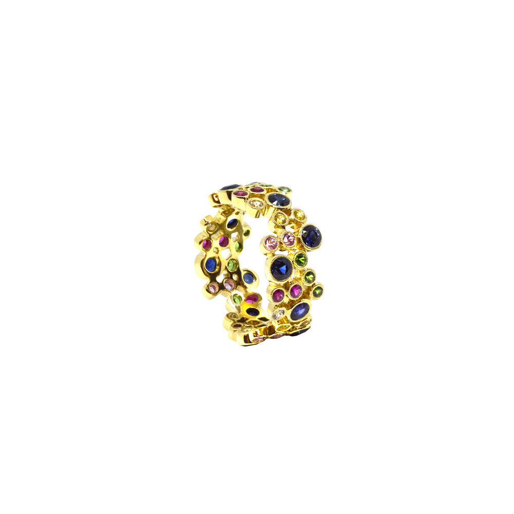 18 Karat Yellow Gold Eternity Band With Mutli Colored Gemstones