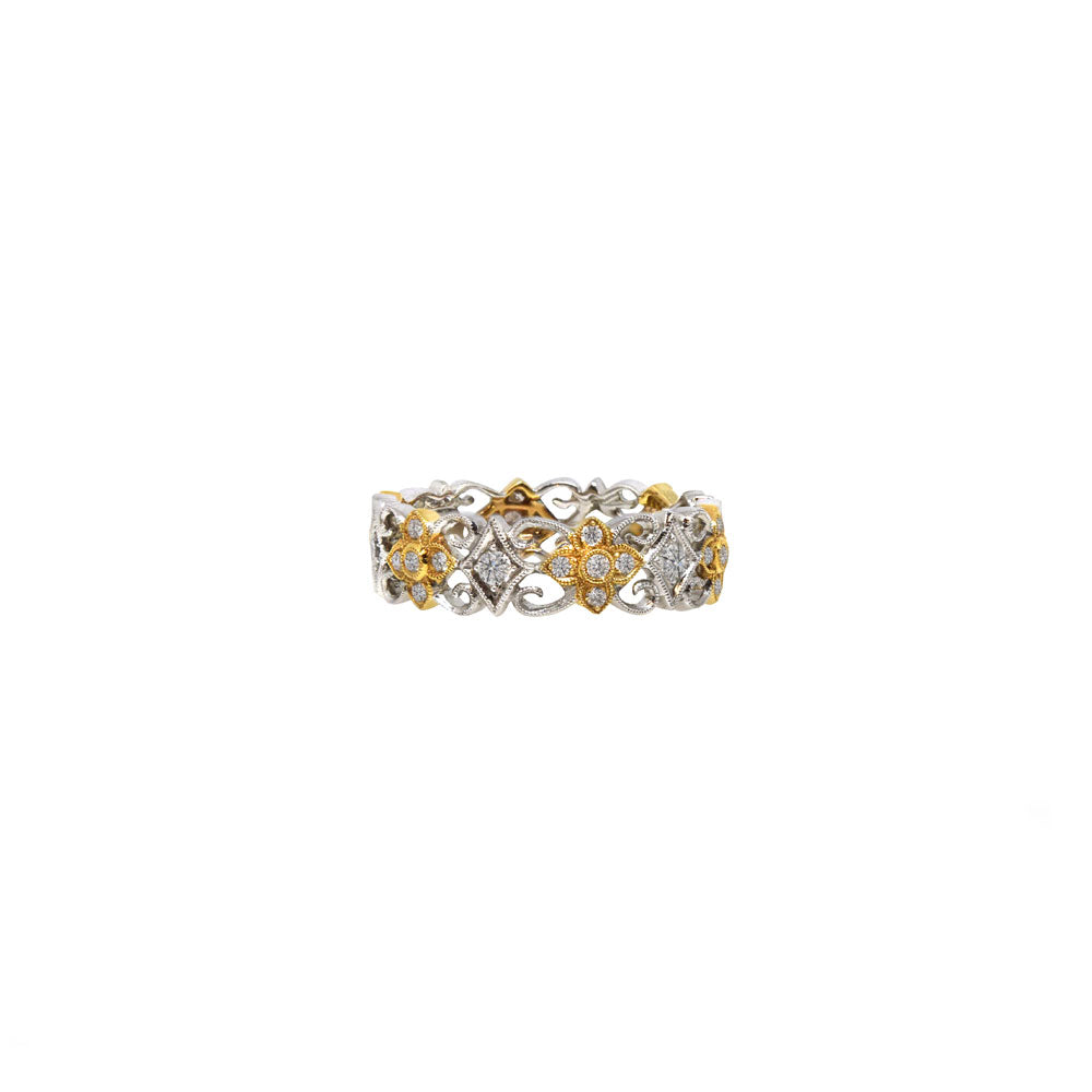 18 Karat Gold Two Tone Floral Pattern Wedding Band