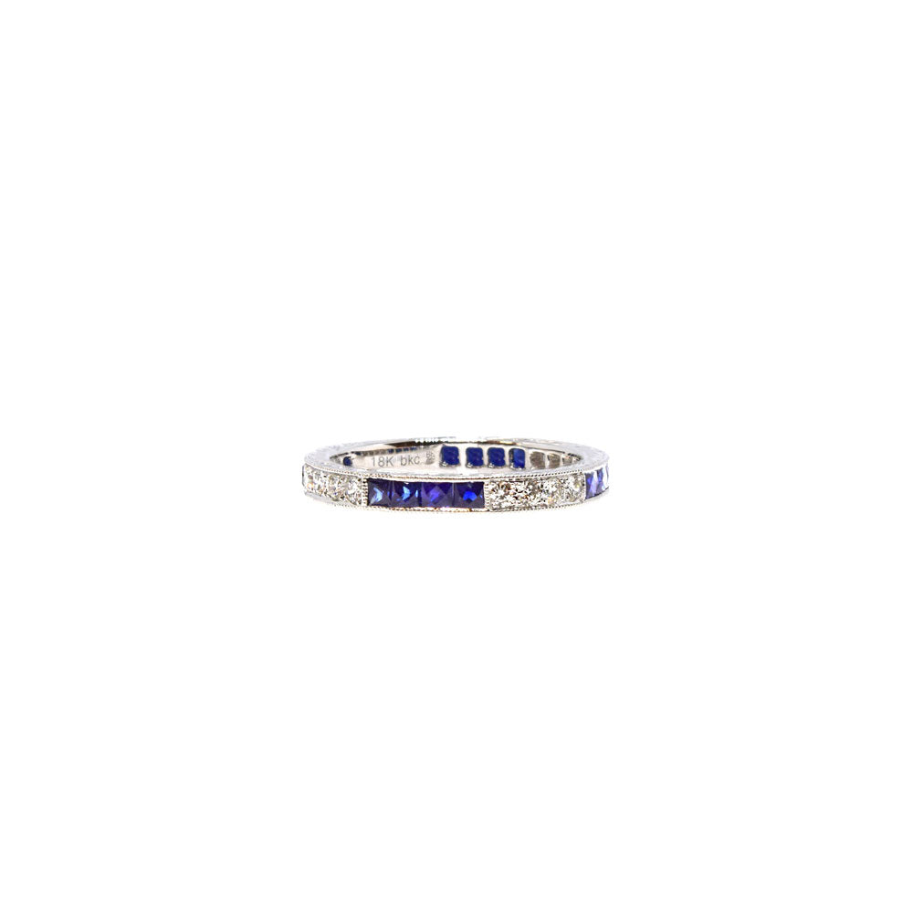 18 Karat White Gold Diamond and Sapphire Wedding Band