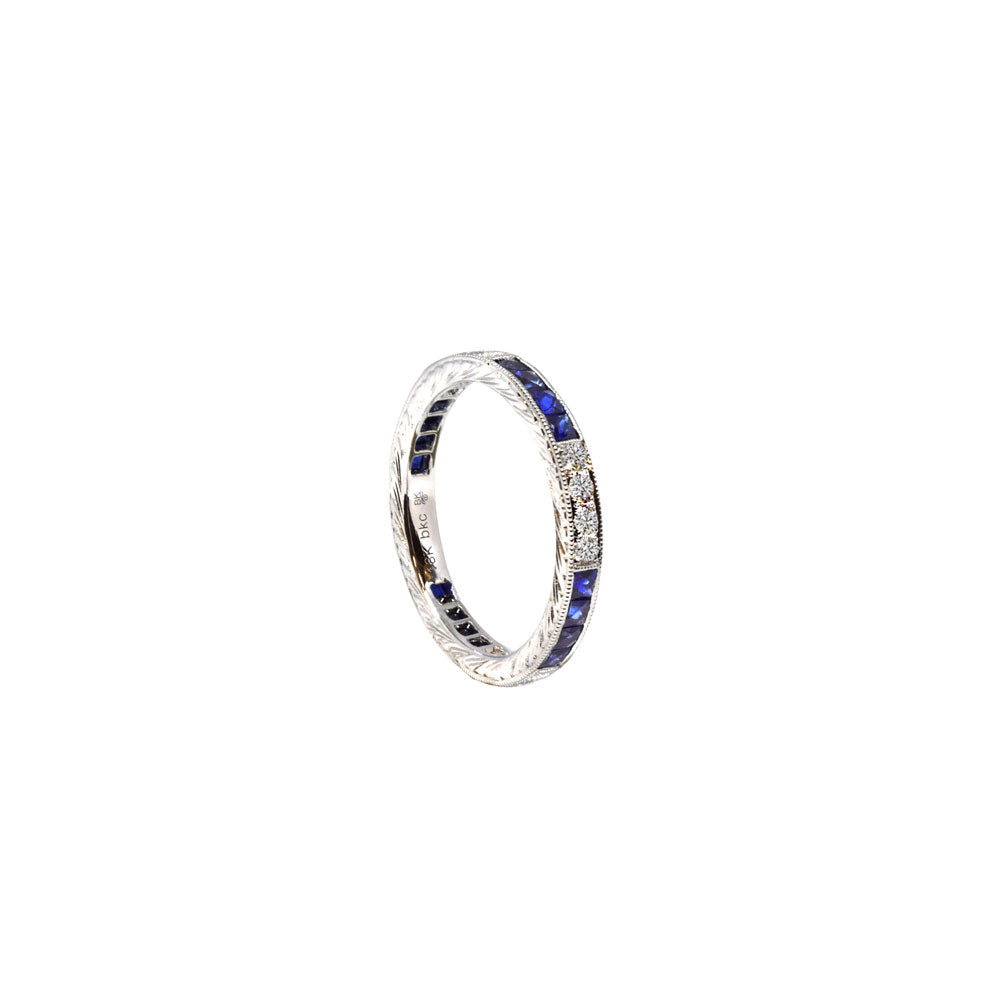 18 Karat White Gold Diamond and Sapphire Wedding Band