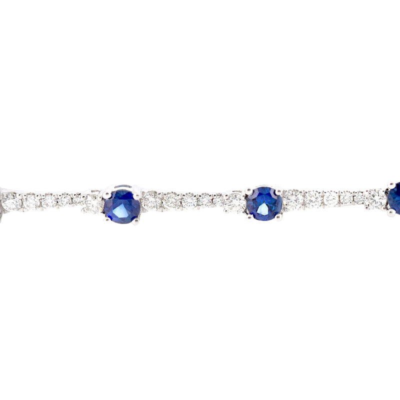 18 Karat White Gold Diamond and Blue Sapphire Tennis Bracelet