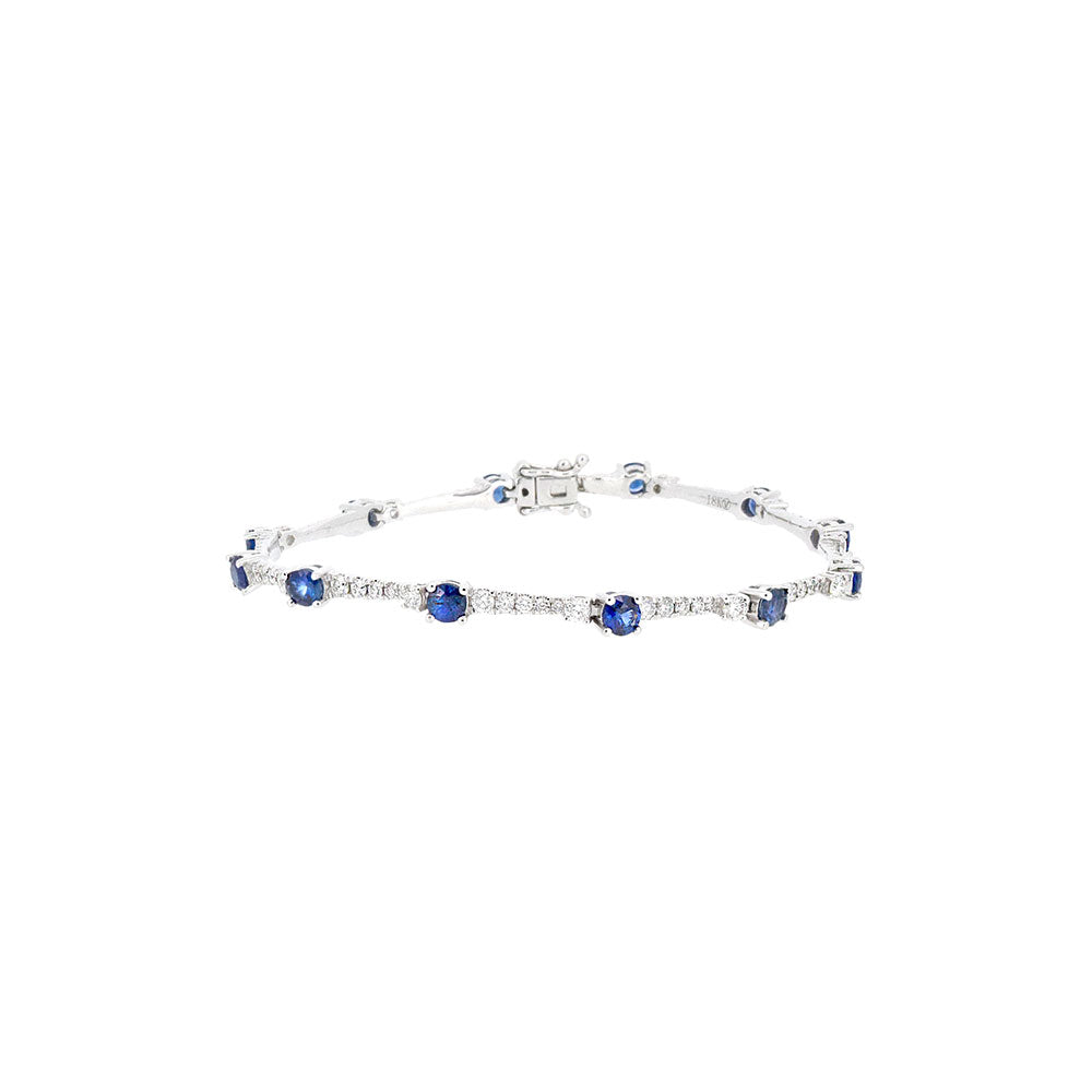 18 Karat White Gold Diamond and Blue Sapphire Tennis Bracelet