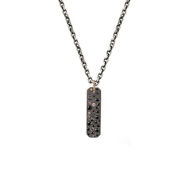 Sterling Silver CARLA Bar Pendant with Scattered Black and Champagne Diamonds