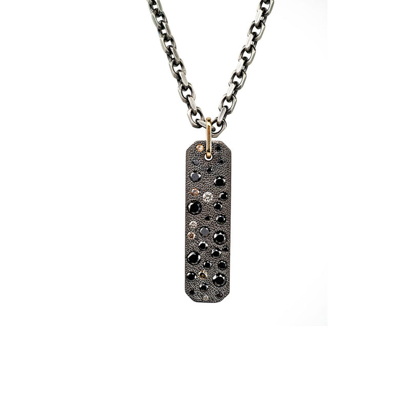 Sterling Silver CARLA Bar Pendant with Scattered Black and Champagne Diamonds