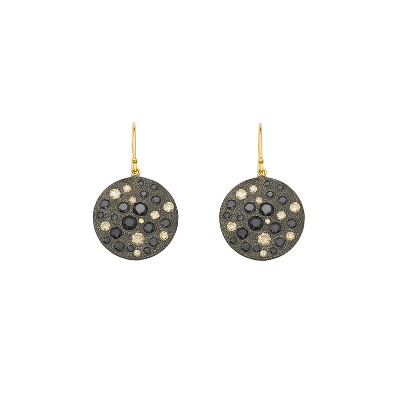 Sterling Silver CHARLIZE Drop Earrings with Scattered White, Black, and Champagne Diamonds