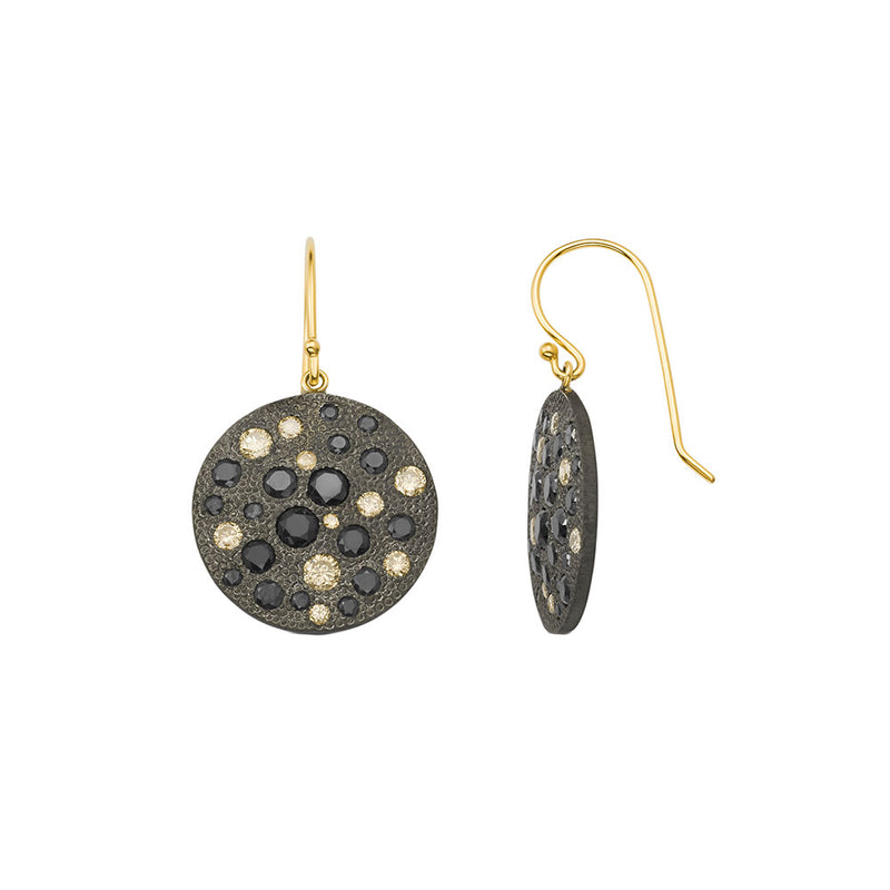 Sterling Silver CHARLIZE Drop Earrings with Scattered White, Black, and Champagne Diamonds