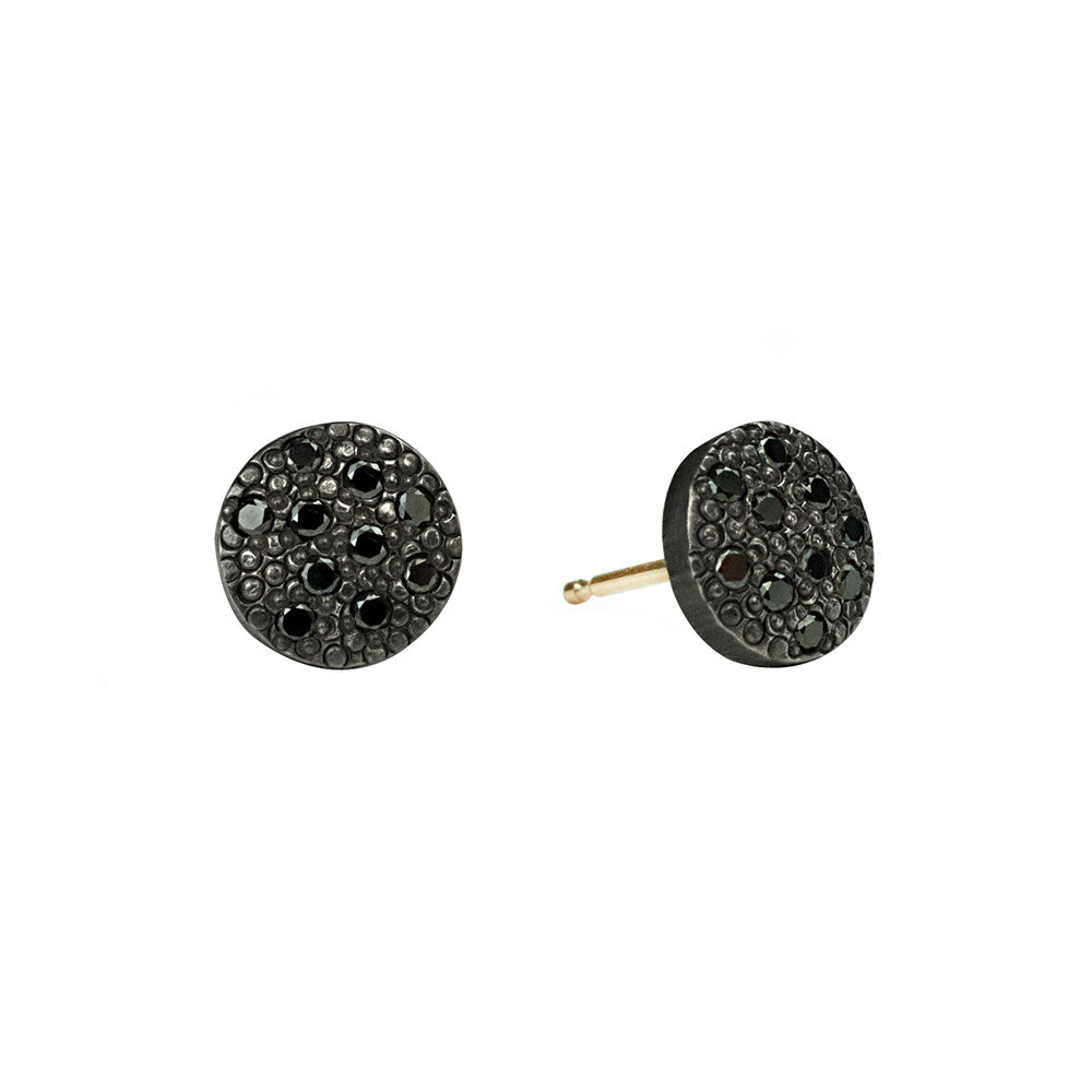 Sterling Silver CARMELA Earrings with Scattered Black Diamonds