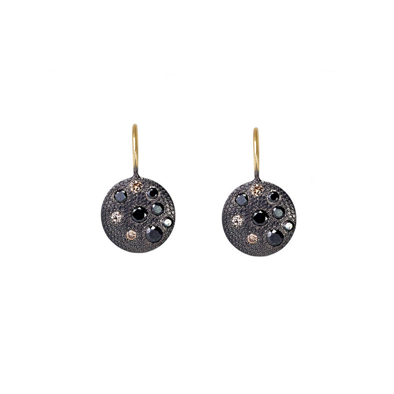 Sterling Silver CHARLIE Drop Earrings with Scattered White, Black, and Champagne Diamonds