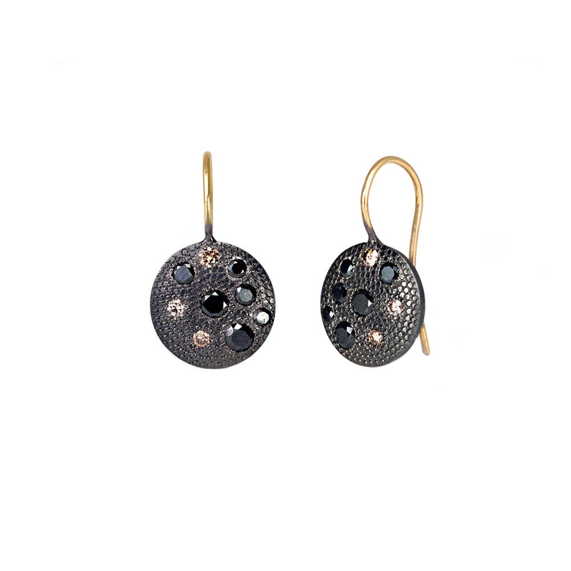 Sterling Silver CHARLIE Drop Earrings with Scattered White, Black, and Champagne Diamonds