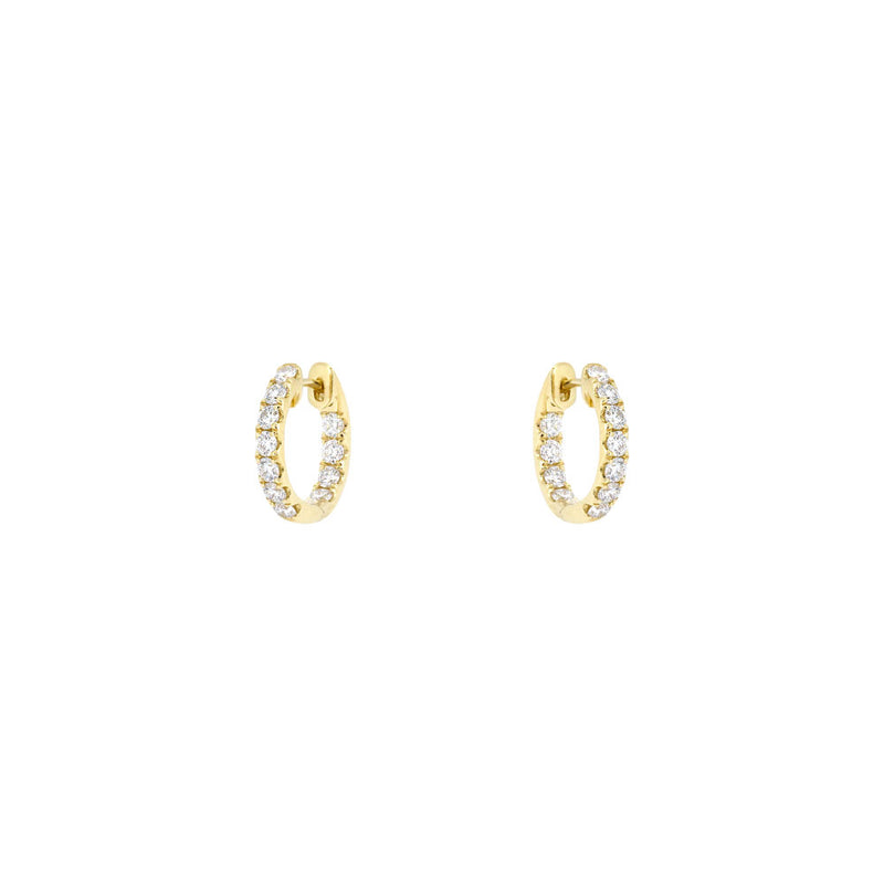 18 Karat Yellow Gold Huggie Earrings with Diamonds