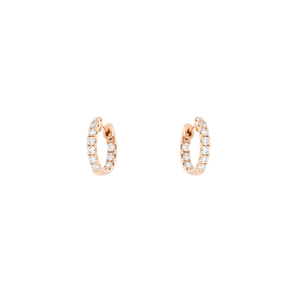 18 Karat Rose Gold Huggie Earrings with Diamonds