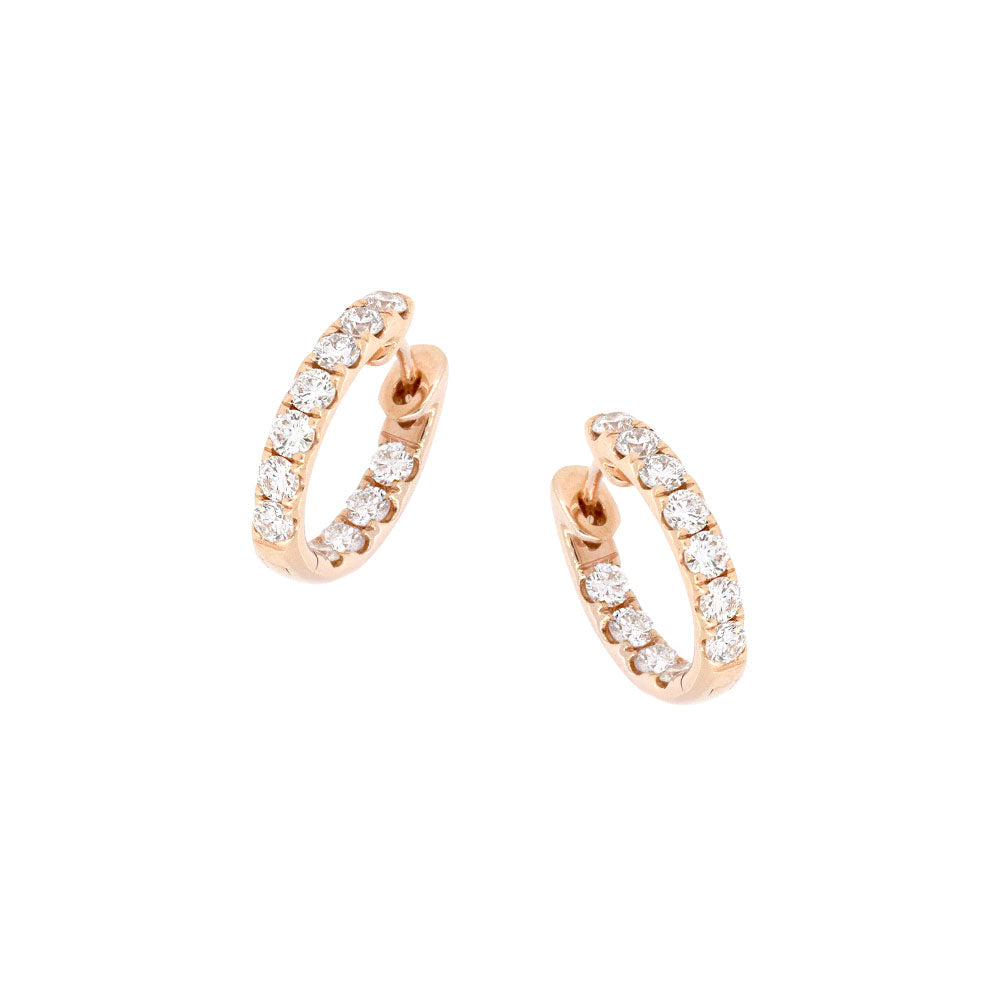 18 Karat Rose Gold Huggie Earrings with Diamonds