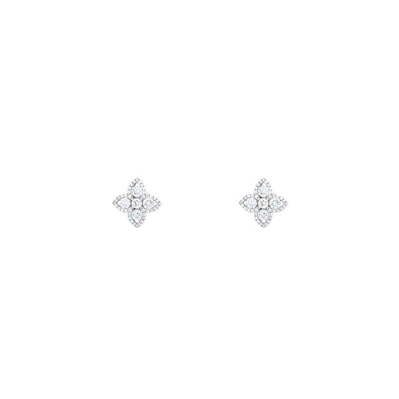 18 Karat White Gold Marquise Cluster Earrings